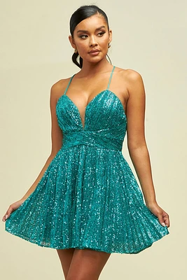 EMERALD SEQUIN PLEATED TUTU DRESS