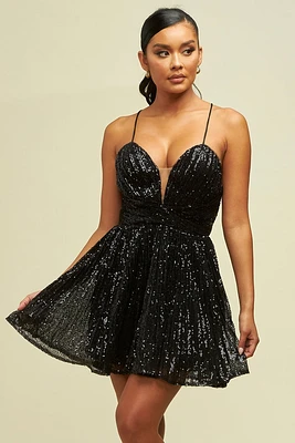 BLACK SEQUIN PLEATED TUTU DRESS