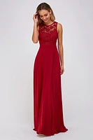 BURGUNDY SLEEVELESS CHIFFON MAXI DRESS