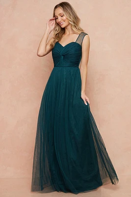 EMARALD SWEETHEART CHECK SLEEVELESS TULLE DRESS