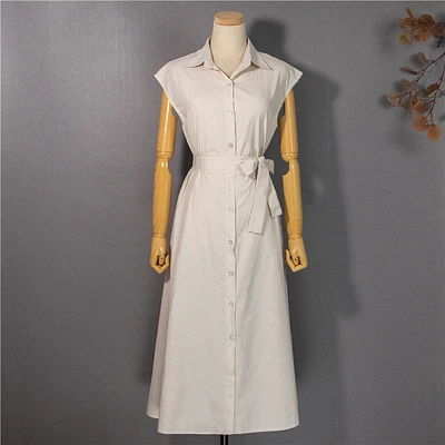 Vertical Stripes Sleeveless Shirt Dress Women