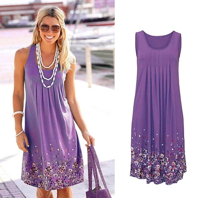 Sleeveless Floral Print Loose Summer Dress Fashion Six Colors Casual Women