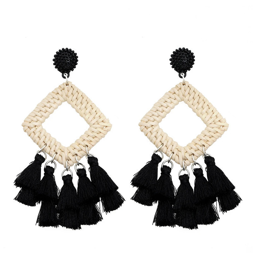 Rattan raffia tassel earrings