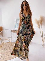 Summer New Printed Halter Strap Sleeveless Dress Women