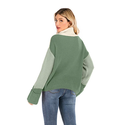 New three-color color matching turtleneck sweater women