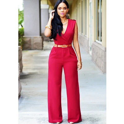 High Waist V-neck Wide-leg Pants Irregular Siamese Belt