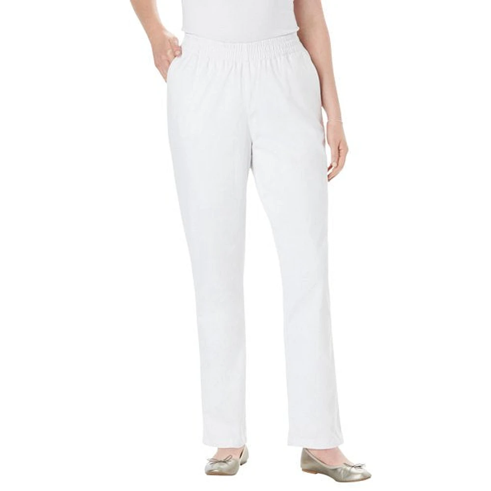 White Plain Elastic Waist Pants