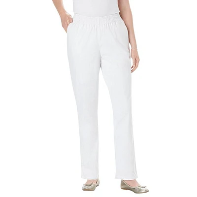 White Plain Elastic Waist Pants