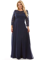 PLUS LONG SLEEVE CHIFFON MAXI DRESS