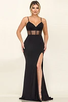 LADIES SHEER DETAIL SLIT MAXI