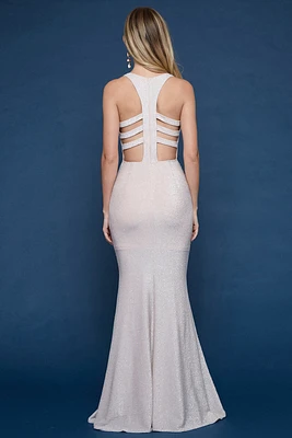 BLUSH SPARKLEY LADDER CUT OUT BACK MAXI DRESS