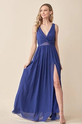 NAVY DELICATE LACE AND CHIFFON MIX MAXI