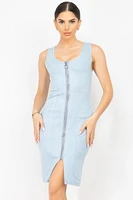 Denim Sleeveless Zipper  Dress