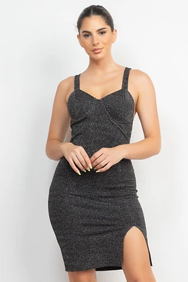 Black/Silver Shiny Padded Short Dress