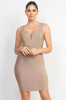 Gold/Purple V-Bar Glittery Sleeveless Bodycon Dress