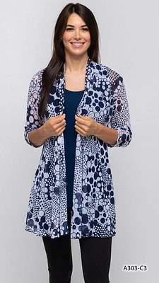 Navy-white Printed Cardigan (Print C3M