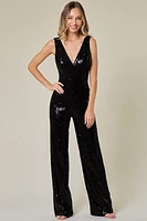 BLACK SLEEVELESS SEQUIN JUMPSUIT