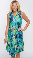 Green-Blue Printed Sleeveless Dress (Print-4)