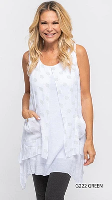 Polka dot Printed Layered Sleeveless Tunic Blouse