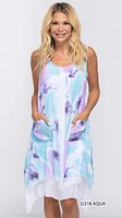 WHITE AQUA / PURPLE BLEND DRESS WITH POCKETS