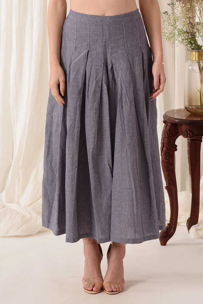 DENIM COLOR WIDER LEG / FLAIRED P PLATTED PLAZZO PANT