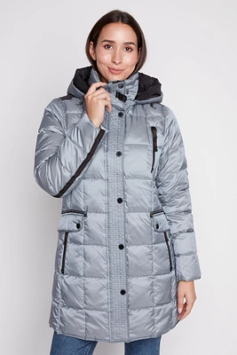 Square pattern quilt down coat