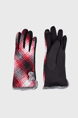 Plaid gloves with fur trim