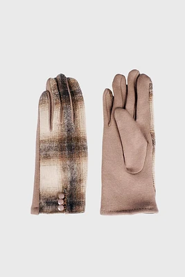 Plaid gloves with three button detail