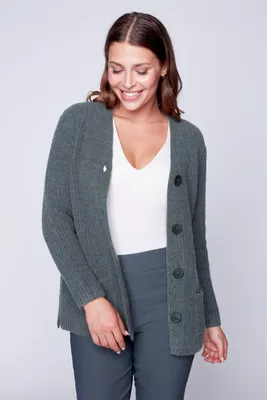 Button front wool blend cardigan