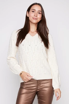 Cable sweater with pearl detail