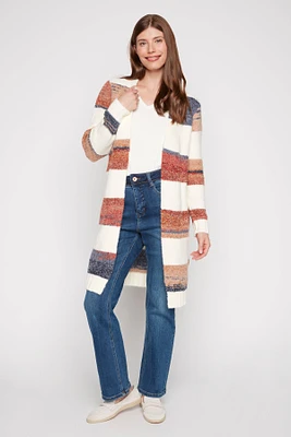 Open front striped cardigan