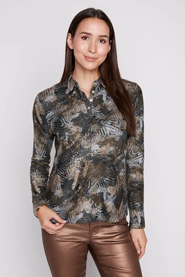 Printed henley knit top