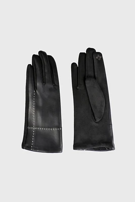 Vegan pleather contrast trim gloves