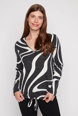 Drawstring hem abstract print top