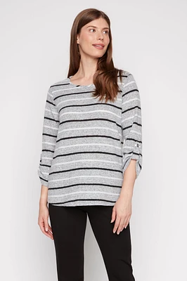 Striped knit top with button detail