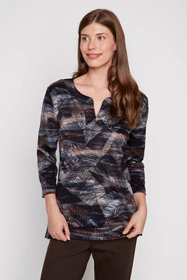 Leaf print tunic sweater