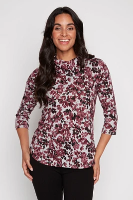 Floral print split neck top with buttons