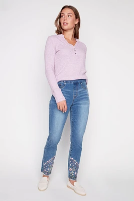 Audrey embroidered hem jean