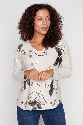 Leaf print with foil detail top