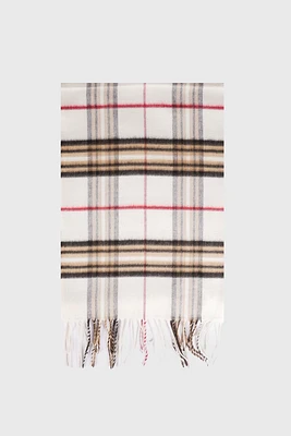 Plaid design scarf with fringe