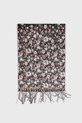 Mini floral design scarf with fringe