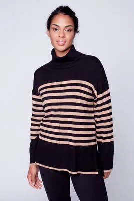 Wool blend stripe tunic sweater