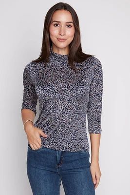 Ruched abstract pattern plisse top