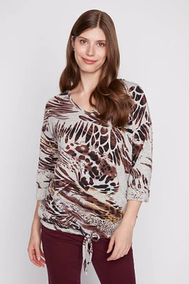 Drawstring hem printed top