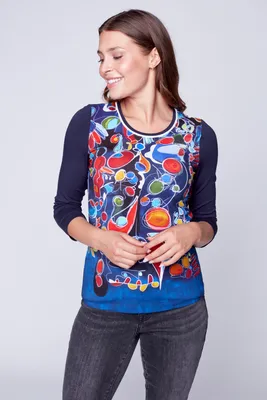 Abstract print knit top