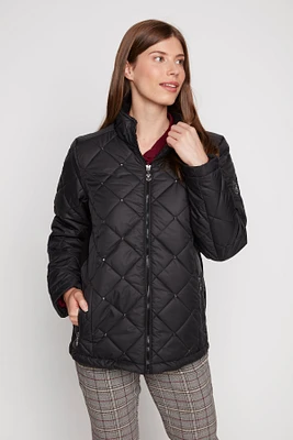 Zip front diamond quilt jacket