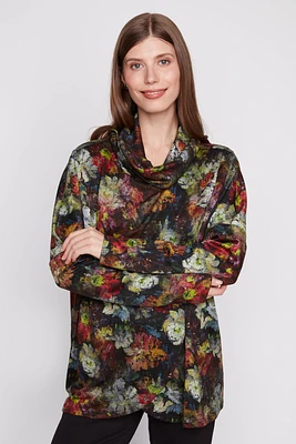 Printed cowl neck top