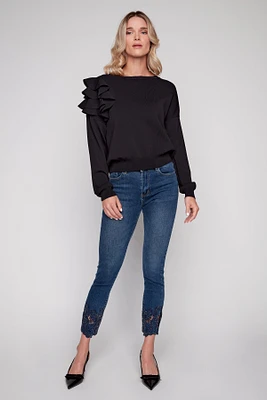 Embroidered slim leg jean