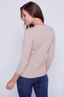Cotton blend front cable sweater