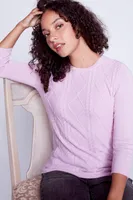 Cotton blend front cable sweater